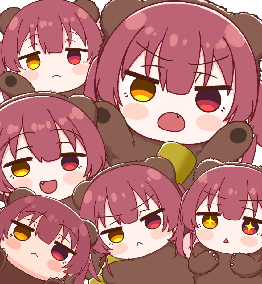 1girl, :<, :d, :o, absurdres, animal_costume, bear_costume, blush_stickers
