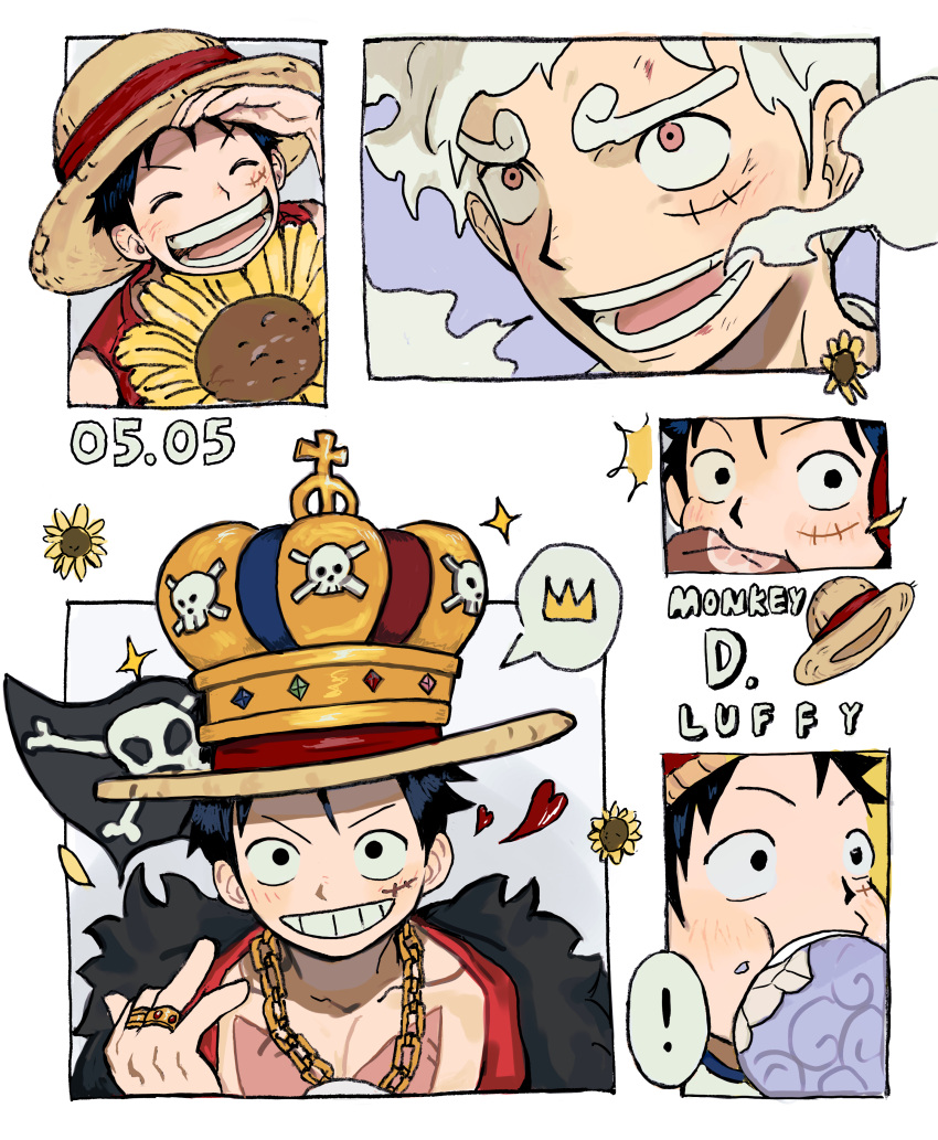 !, 1boy, absurdres, arm_up, character_name, crown, devil_fruit, devil_fruit_power