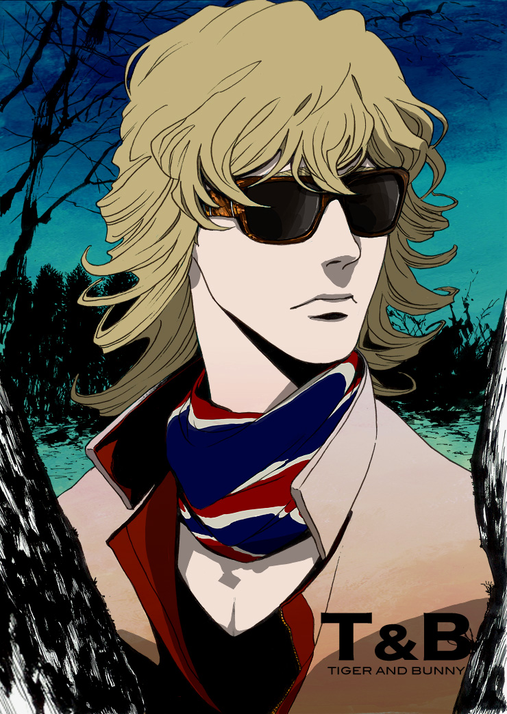 barnaby_brooks_jr, blonde_hair, bust, male, scarf, solo, sunglasses, tiger_&amp;_bunny