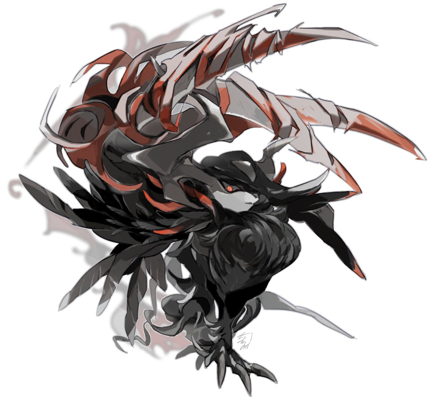 absol, closed_mouth, commentary_request, full_body, highres, horns, kanami_(bprod), looking_to_the_side