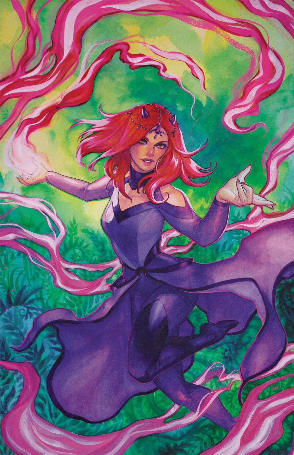 1girl, amaranth_(marvel), boots, brown_eyes, clothing_cutout, comic_cover, commentary, dress