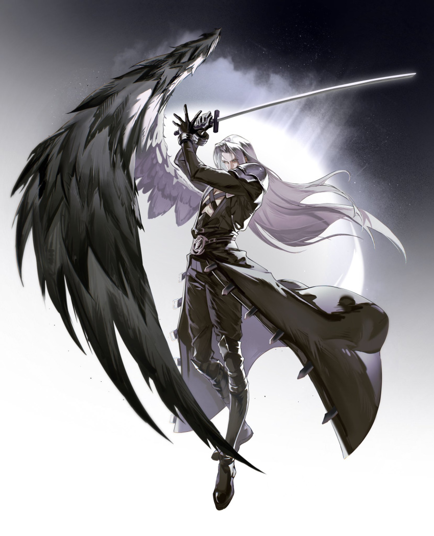 1boy, black_coat, coat, commentary_request, final_fantasy, final_fantasy_vii, final_fantasy_vii_remake, full_body