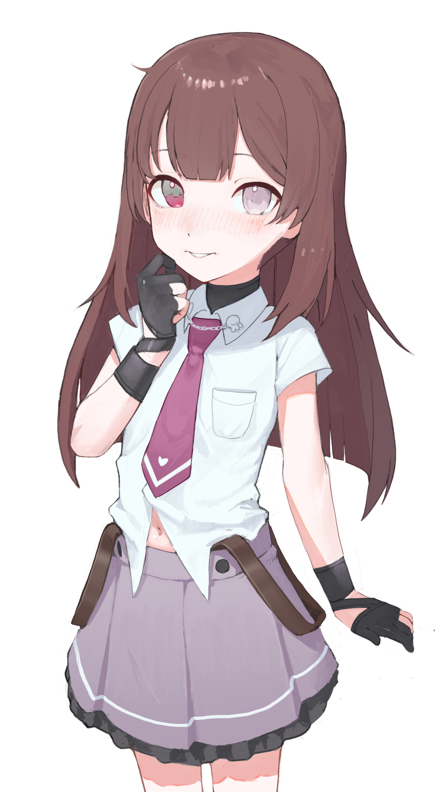 1girl, absurdres, alternate_costume, black_gloves, blush, breast_pocket, brown_hair, collared_shirt