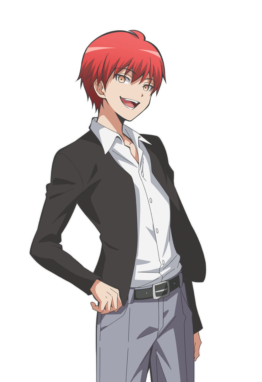 1boy, akabane_karma, anime_coloring, ansatsu_kyoushitsu, belt, black_belt, black_jacket, collared_shirt