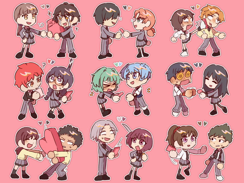 6+boys, 6+girls, ?, @_@, akabane_karma, ansatsu_kyoushitsu, black_hair, black_necktie