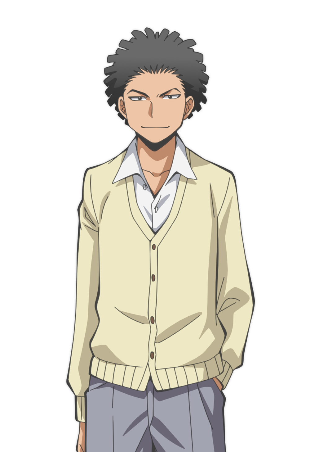 1boy, anime_coloring, ansatsu_kyoushitsu, black_eyes, black_hair, cardigan, closed_mouth, collared_shirt