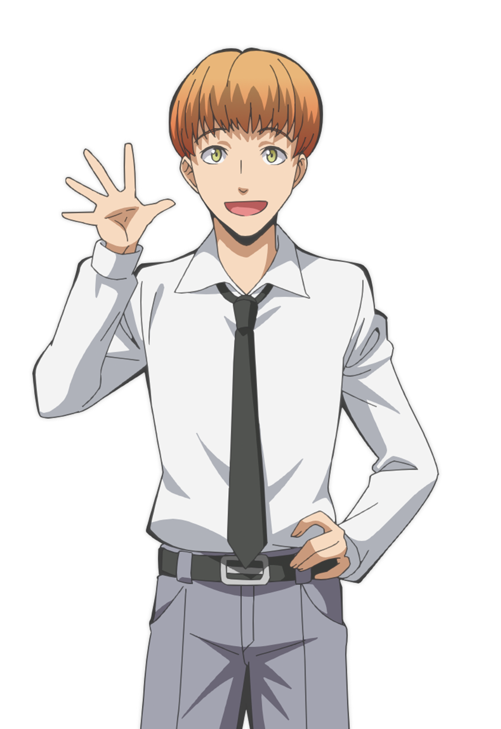1boy, anime_coloring, ansatsu_kyoushitsu, belt, black_belt, black_necktie, collared_shirt, cowboy_shot