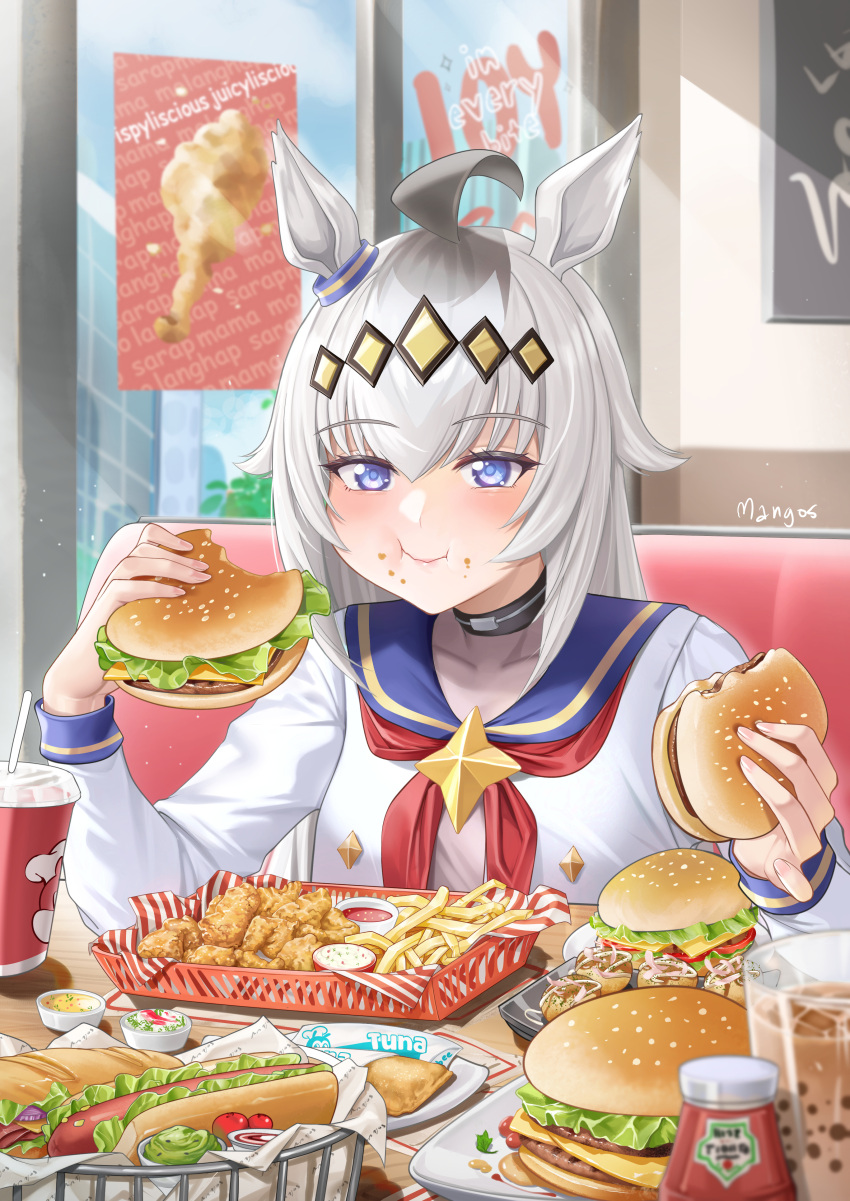 1girl, :t, absurdres, ahoge, animal_ears, blue_eyes, blue_sailor_collar, blush