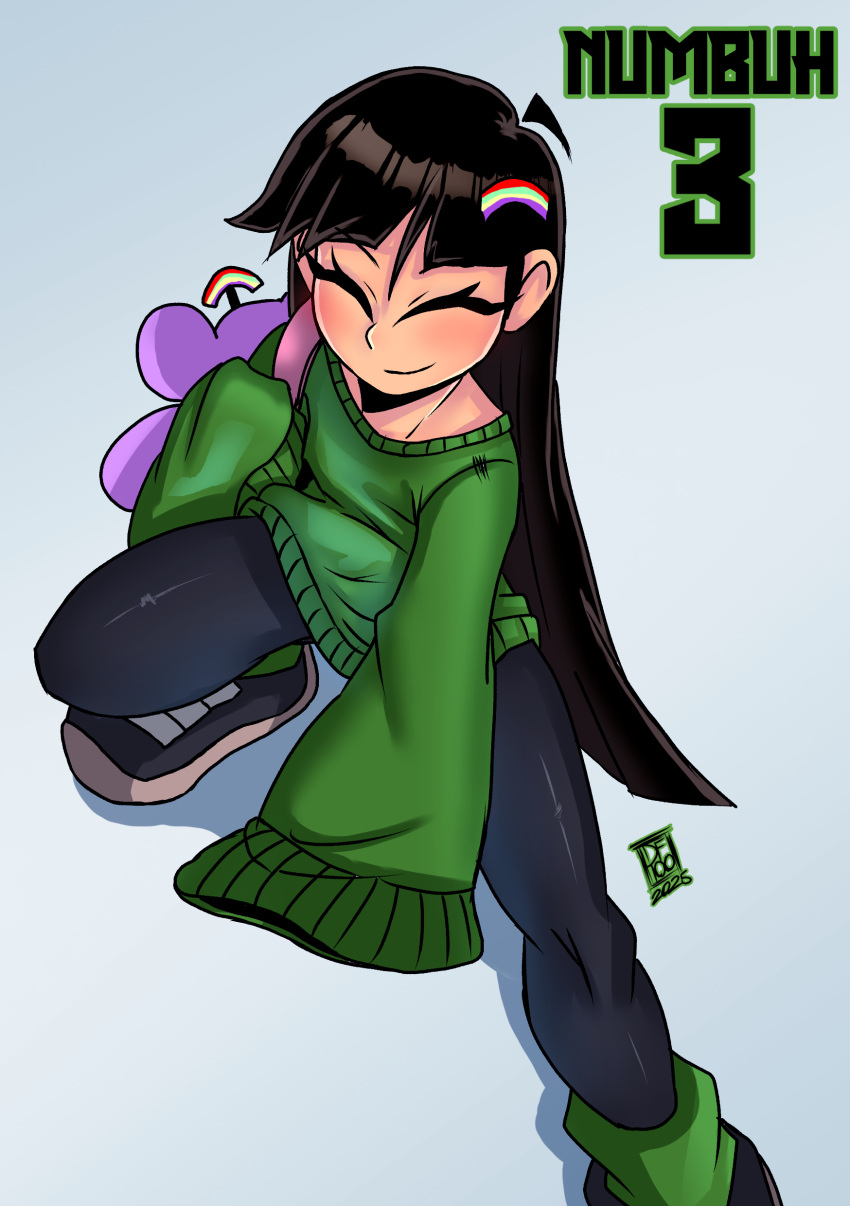 absurdres, asian, black_hair, book_bag, cartoon_network, closed_eyes, codename:_kids_next_door, colored_skin