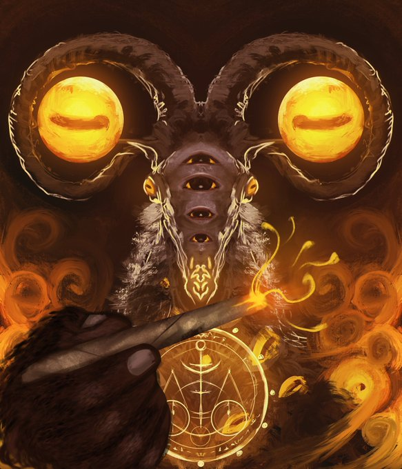 1boy, animal_ears, cigarette, colored_sclera, dilated_pupils, disembodied_eye, drugs, elden_ring, elden_ring_nightreign, extra_eyes, goat, goat_ears, goat_horns, great_rune_(elden_ring), holding, holding_cigarette, holding_joint, horizontal_pupils, horn_ornament, horn_ring, horns, incoming_gift, joint_(drug), libra_(elden_ring), looking_at_viewer, marijuana, monster, smoke, smoking, solo, stoned, thefearmaster, very_big_eyes, yellow_eyes, yellow_sclera, yellow_smoke