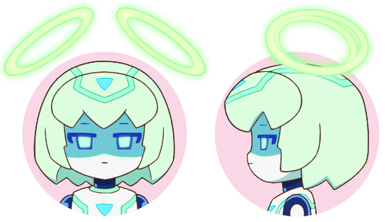 1girl, alpha_transparency, artist_request, border, closed_mouth, double_halo, from_side, green_hair