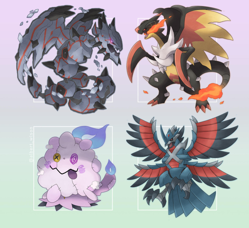aerodactyl, albrt-wlson, black_sclera, breath_weapon, breathing_fire, charizard, claws, colored_sclera