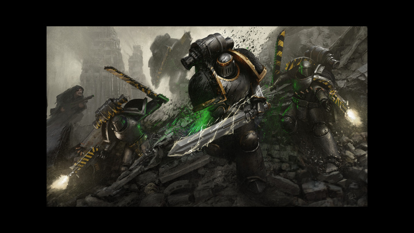 5boys, adeptus_astartes, alien, armor, barabas_dantioch, bolter, building, chainsword