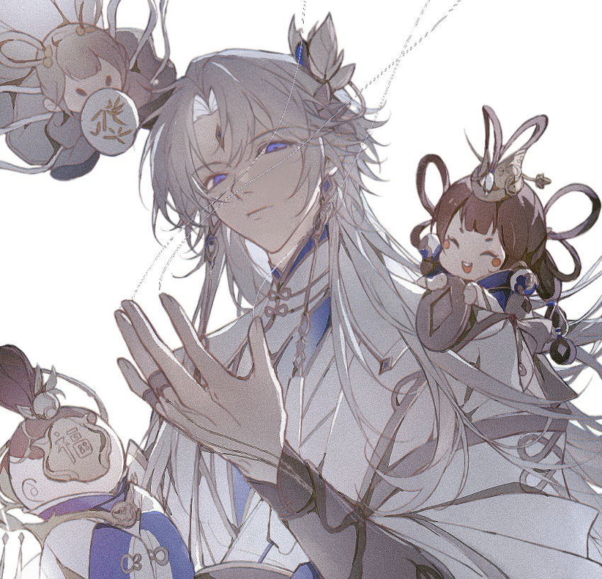 1boy, 9095898383, ^_^, arm_guards, blue_eyes, chinese_clothes, chinese_commentary, closed_eyes