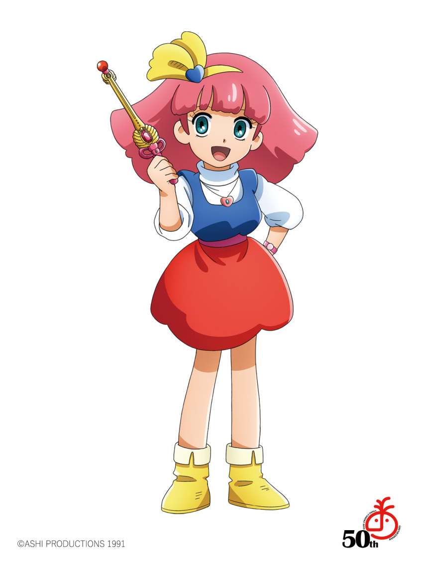 1girl, :d, artist_name, blunt_bangs, boots, bow, commentary_request, full_body