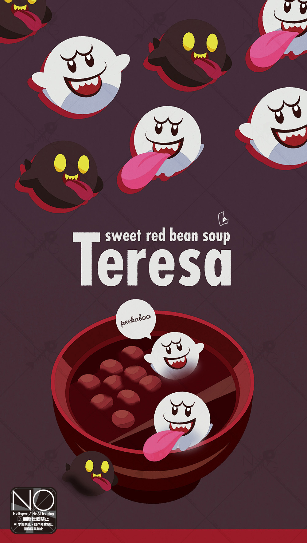 bomb_boo, boo_(mario), bowl, chopsticks, commentary_request, fangs, food, ghost
