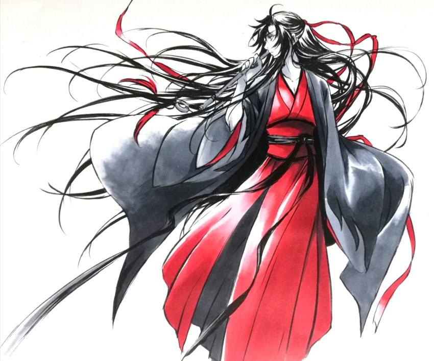 1boy, ahoge, black_hair, black_sash, chenqing_flute, chinese_clothes, closed_mouth, coat