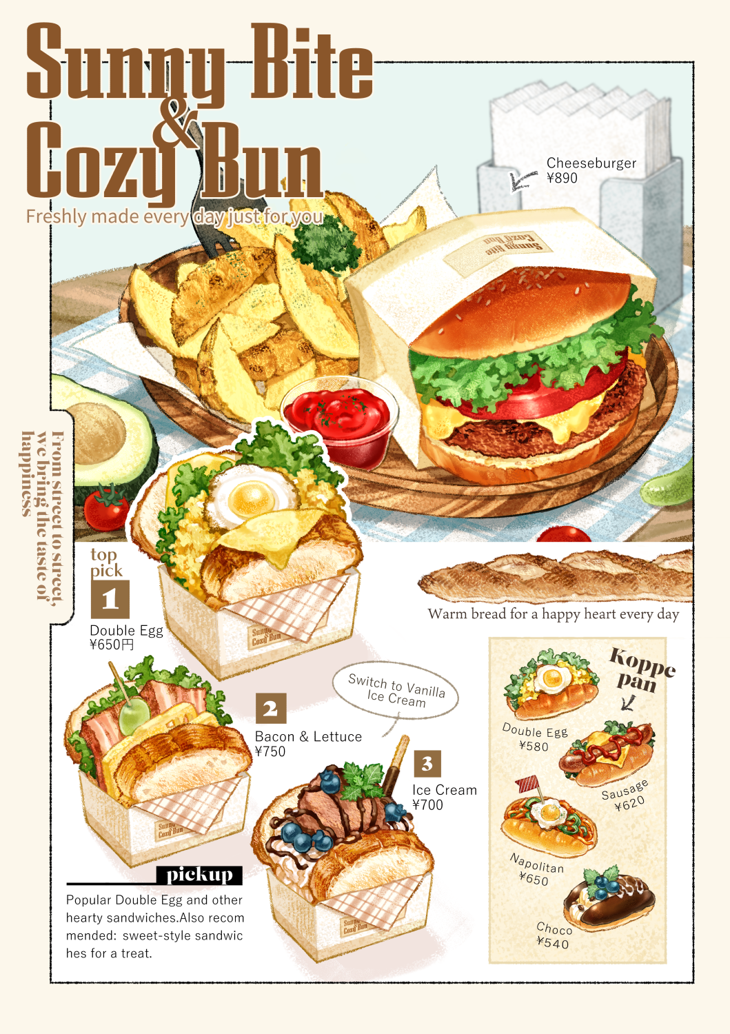 avocado, bacon, baguette, blueberry, bread, burger, cheese, chocolate