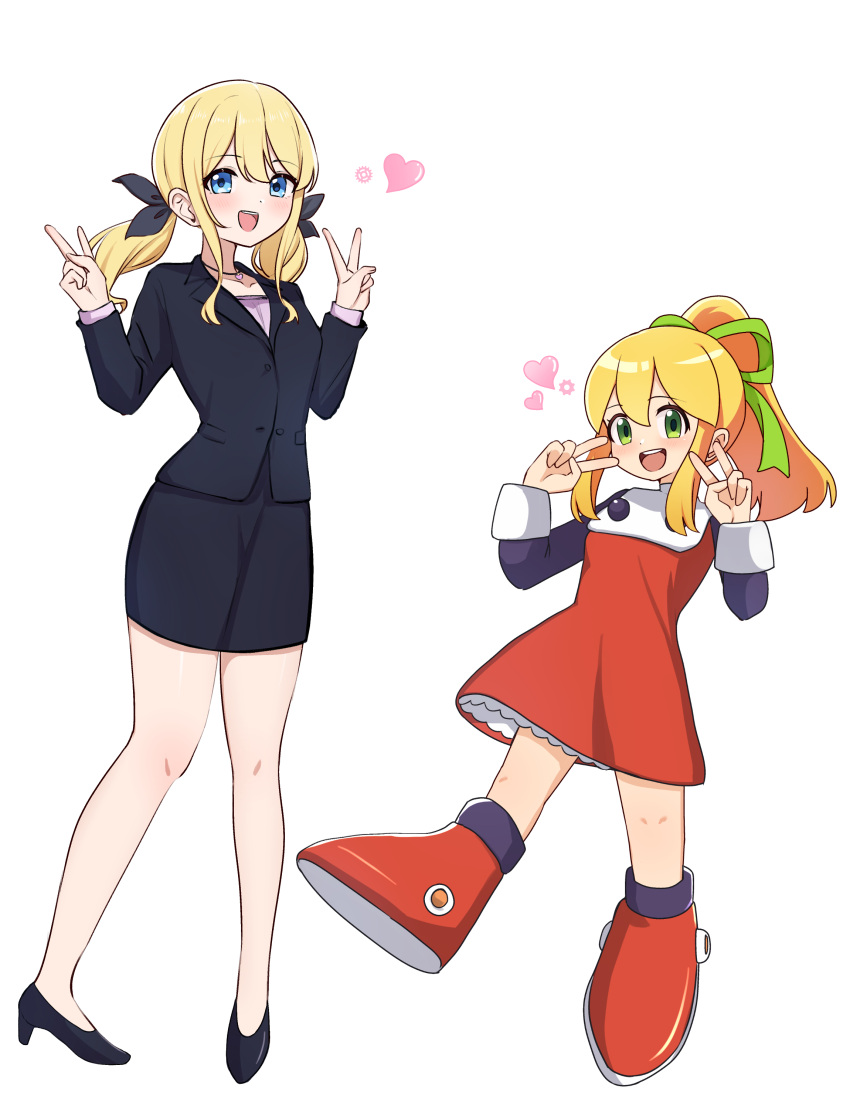 2girls, :d, absurdres, ao_(flowerclasse), black_jacket, black_ribbon, black_shoes, black_skirt