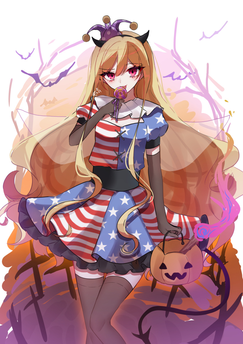 1girl, absurdres, adapted_costume, american_flag, american_flag_print, american_flag_shirt, american_flag_skirt, bat_(animal)