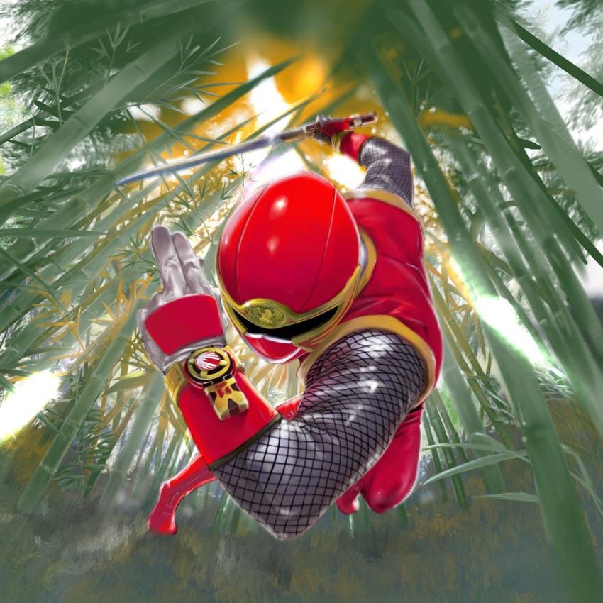 1boy, arita_mitsuhiro, bamboo, bamboo_forest, bodysuit, commentary_request, fishnets, forest