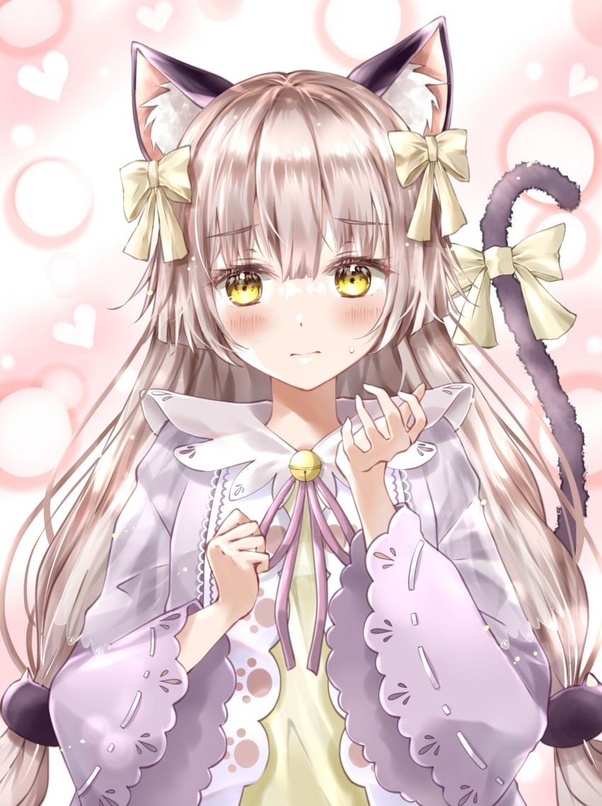 1girl, 3:, absurdres, animal_ear_fluff, animal_ears, bell, blunt_bangs, blush
