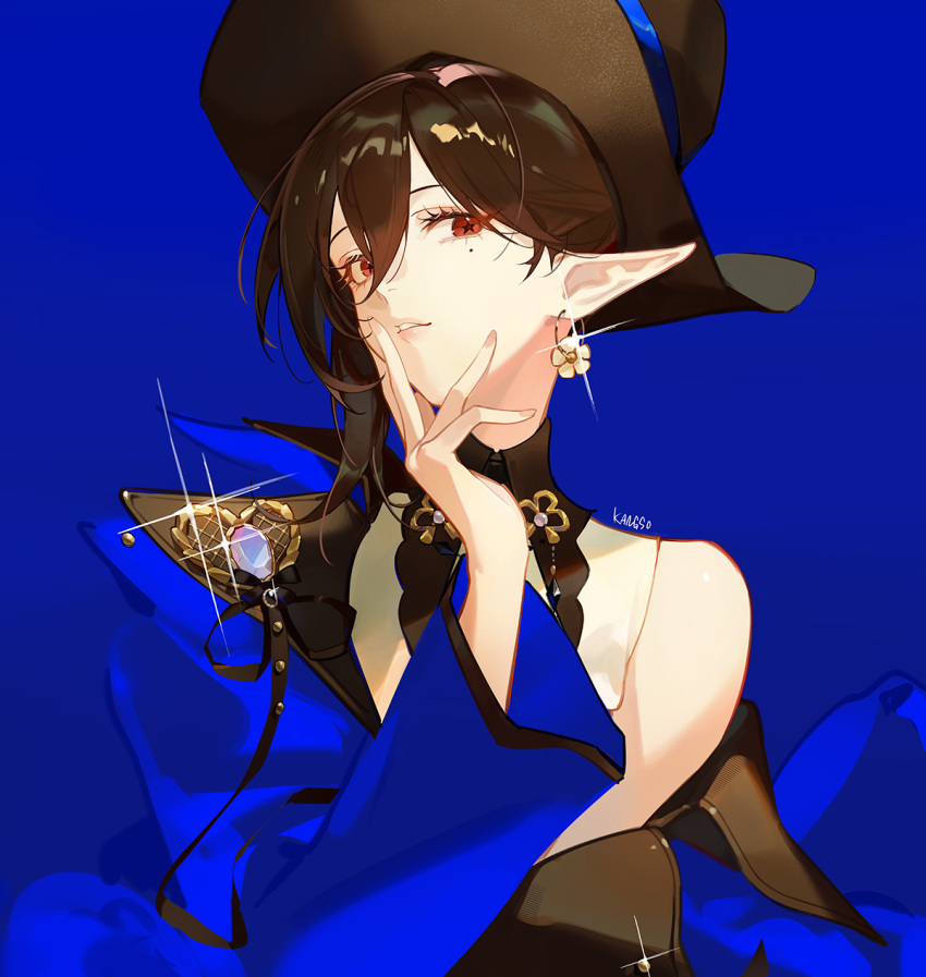 1girl, arknights, artist_name, black_hair, blue_background, blue_jacket, blue_theme, commentary
