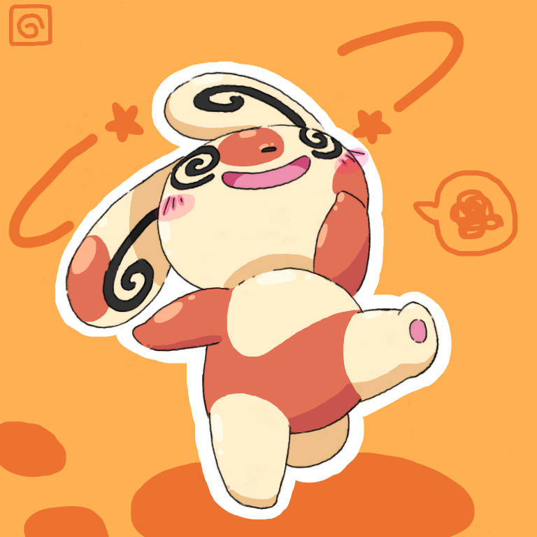 @_@, blush, blush_stickers, commentary_request, dizzy, full_body, horubi_non, no_humans