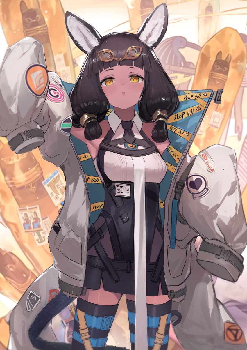 1girl, absurdres, animal_ears, arknights, brown_hair, cat_ears, cat_girl, cat_tail