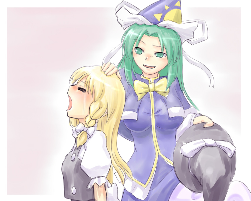 adder, blonde_hair, blush, braid, breasts, bust, closed_eyes, dress