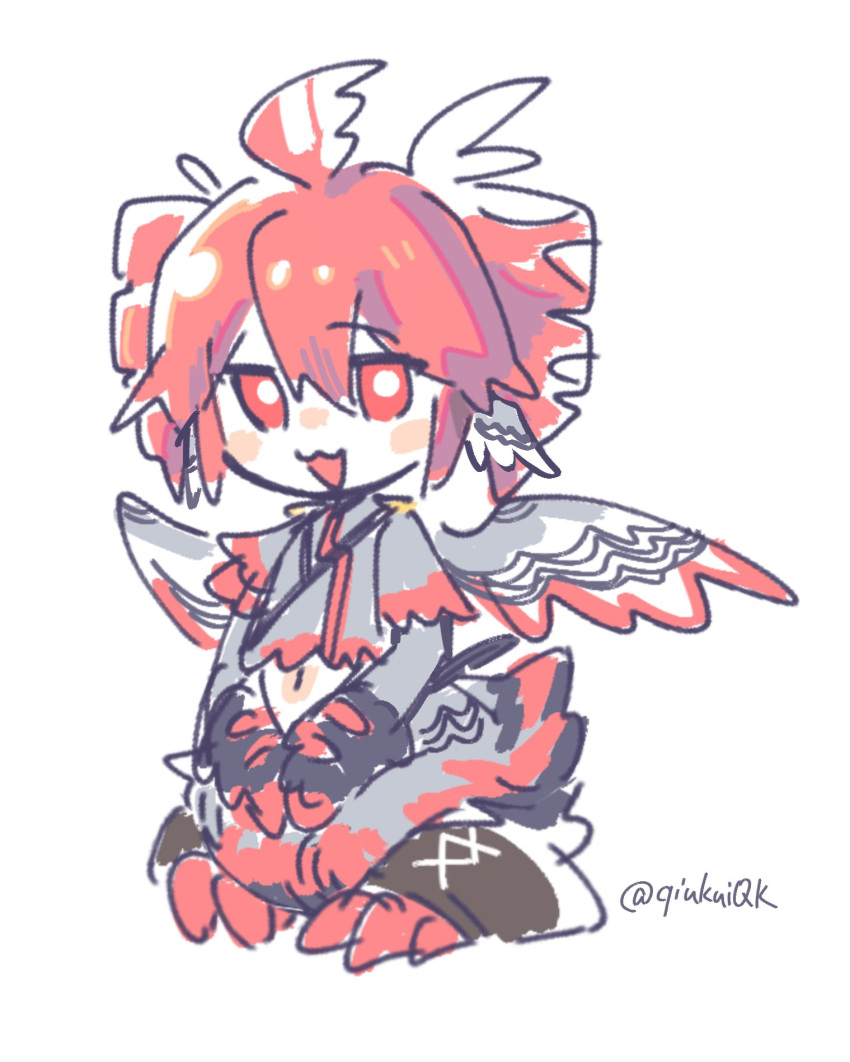 1girl, adapted_costume, ahoge, animal_feet, animal_hands, artist_name, bird_legs, bird_tail