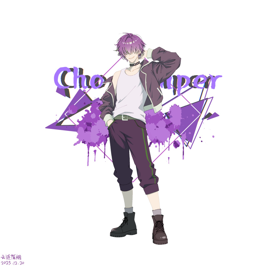 1boy, 2025, :d, absurdres, ahoge, ankle_boots, ankle_socks, arm_up