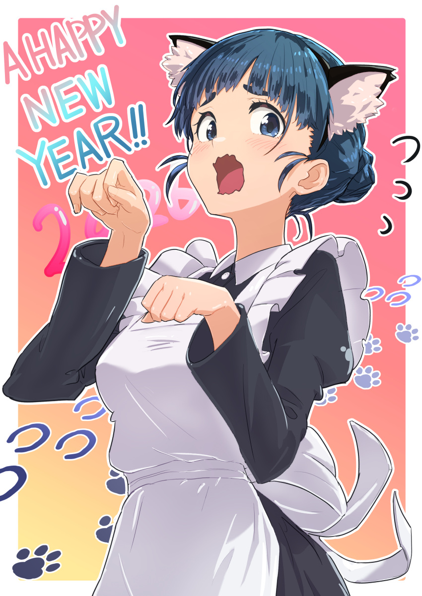1girl, absurdres, animal_ears, apron, basori_tiara, black_dress, blue_eyes, blue_hair
