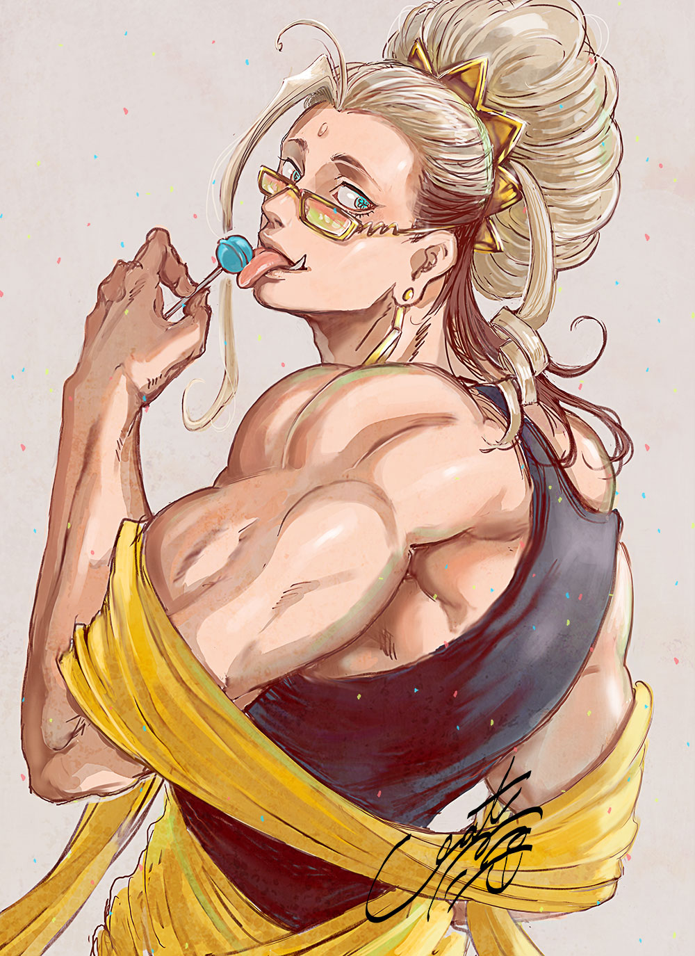 1boy, black_hair, blue_tank_top, buddha, buddha_(shuumatsu_no_valkyrie), commentary_request, crown, earrings