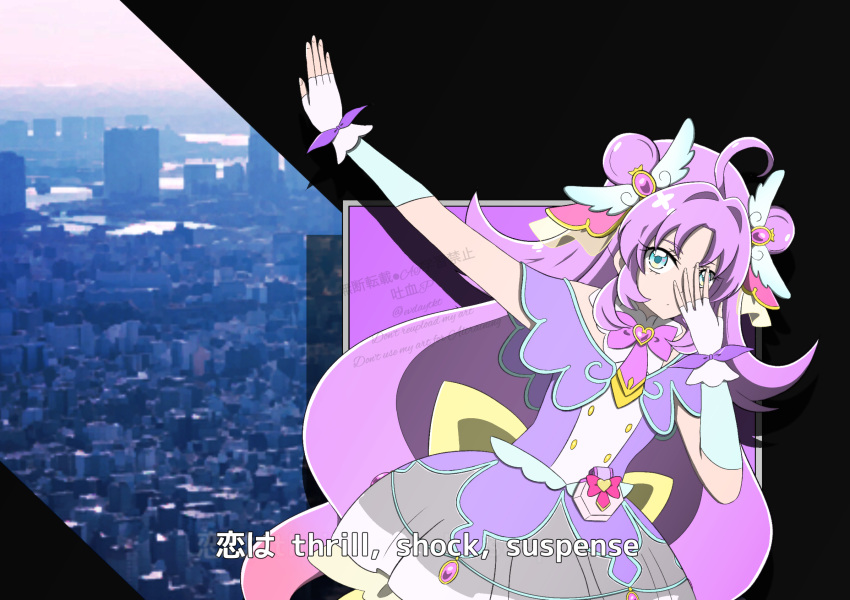 capelet, city, commentary_request, cure_answer, dancing, evdaytkt, fingerless_gloves, gloves