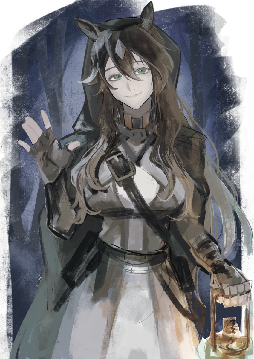 1girl, absurdres, animal_ears, arknights, babu_don_(don_10_13), belt, black_gloves, breasts