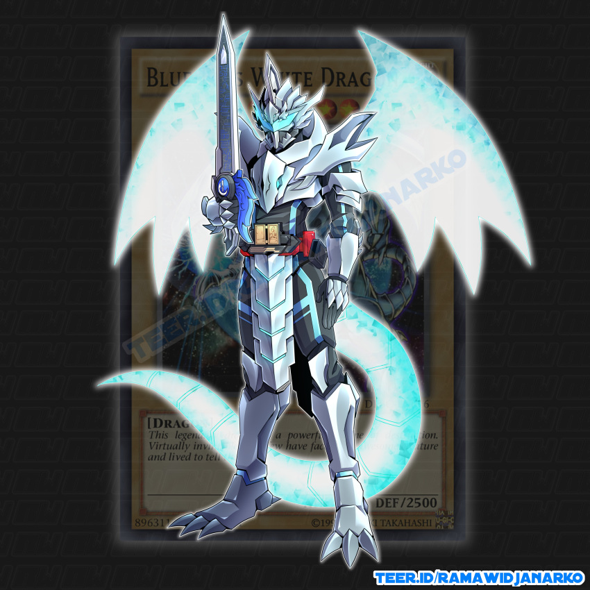 1boy, absurdres, armor, artist_name, belt, blue-eyes_white_dragon, blue-eyes_white_dragon_(cosplay), bodysuit
