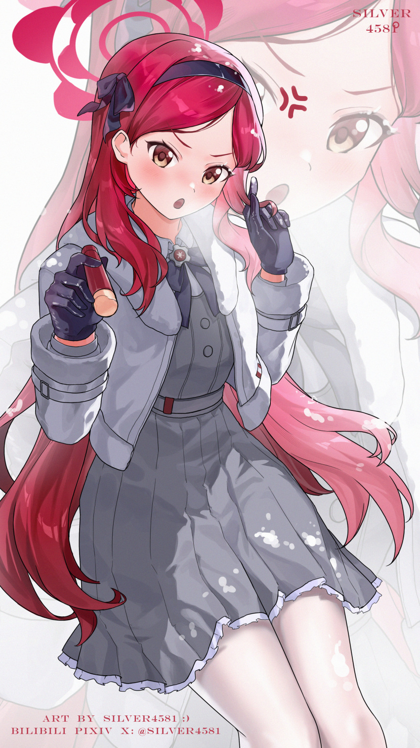 1girl, :o, absurdres, artist_name, bilibili_username, black_gloves, black_hairband, black_ribbon