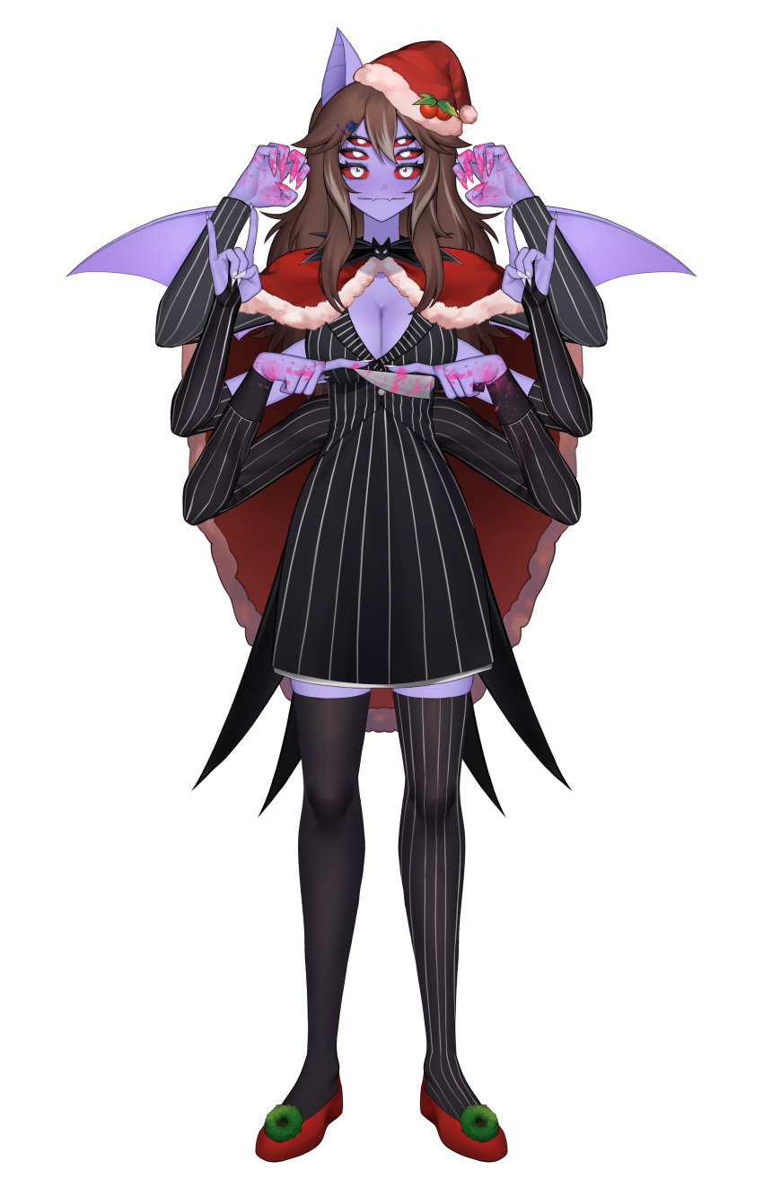 1girl, absurdres, animal_ears, arthropod_girl, asymmetrical_legwear, bat_ears, blood, blood_on_clothes