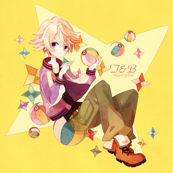32_(mayama), ball, blonde_hair, ivan_karelin, jacket, letterman_jacket, male, origami