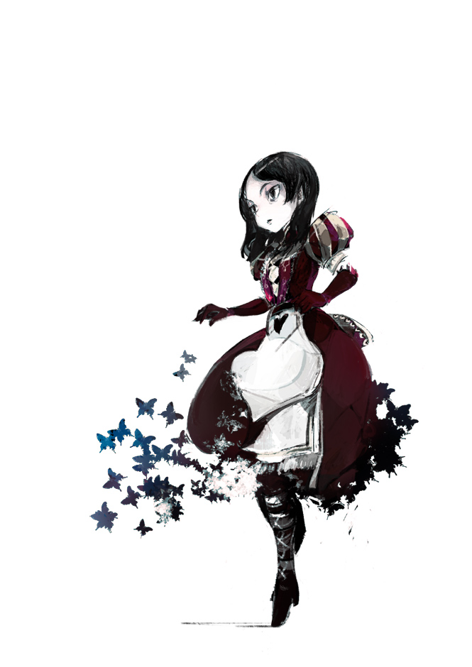 alice_(wonderland), alice_in_wonderland, american_mcgee's_alice, black_hair, butterfly, long_hair, rr