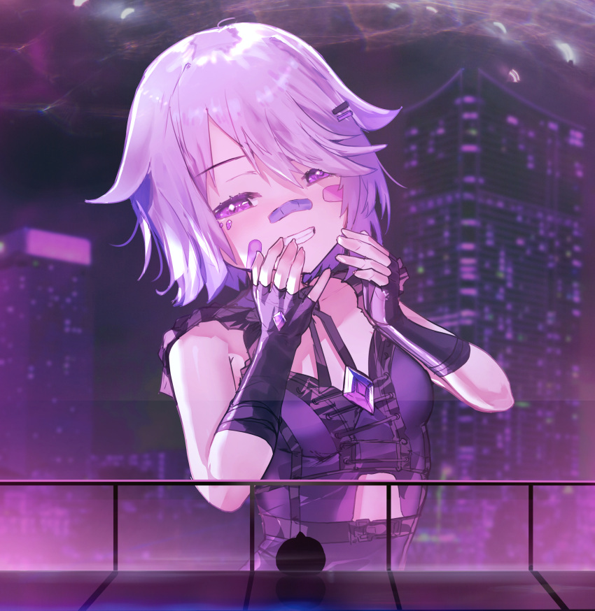1girl, absurdres, advarcher, bandaid, bandaid_on_face, bandaid_on_nose, black_jacket, black_skirt