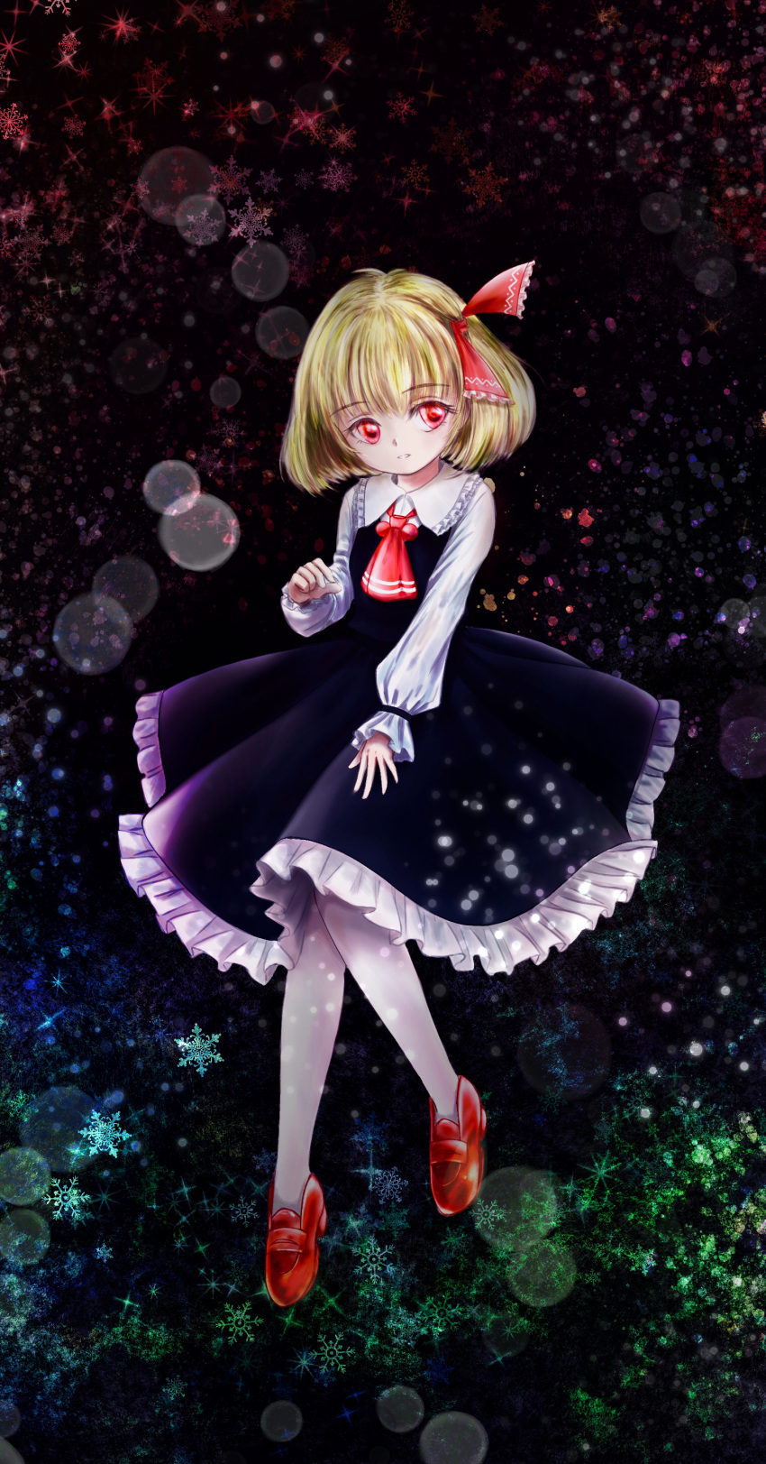 1girl, 4183rumia, absurdres, ascot, black_background, black_skirt, black_vest, blonde_hair