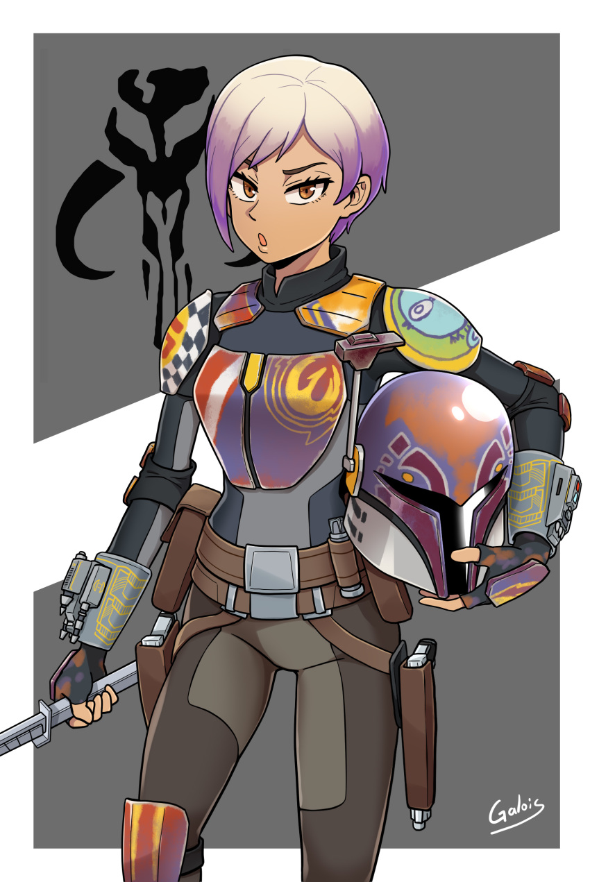 1girl, absurdres, armor, asymmetrical_gloves, belt_pouch, black_gloves, cowboy_shot, fingerless_gloves