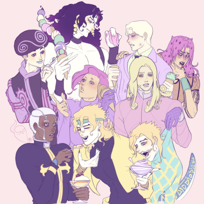 afro, aqua_sweater, argyle_clothes, argyle_gloves, argyle_sweater, battle_tendency, black_vest, cassock