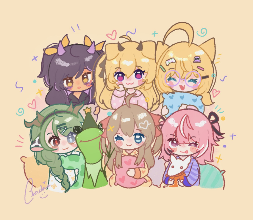 1boy, 6+girls, :3, :o, :p, ahoge, animal, animal_ears