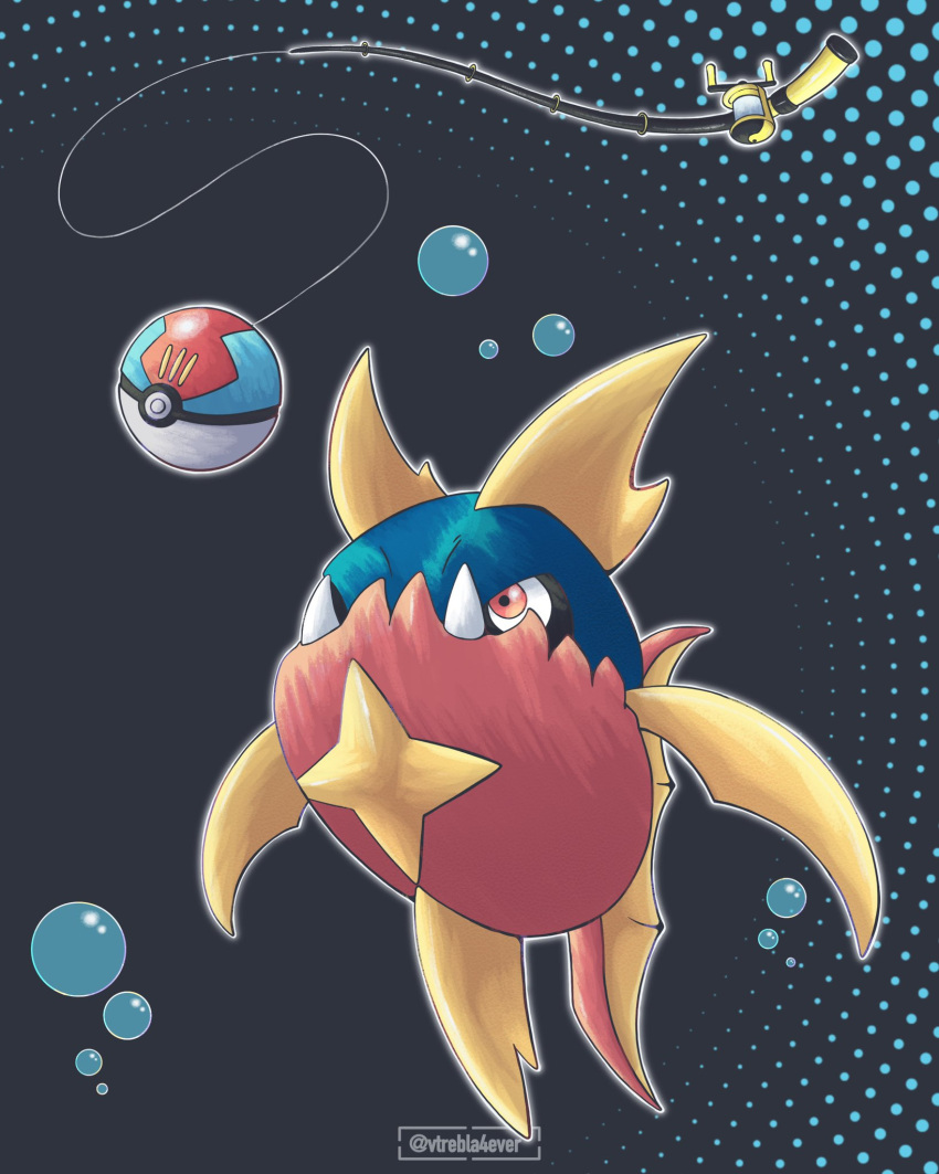 animal_focus, bubble, carvanha, closed_mouth, commentary, english_commentary, fangs, fish