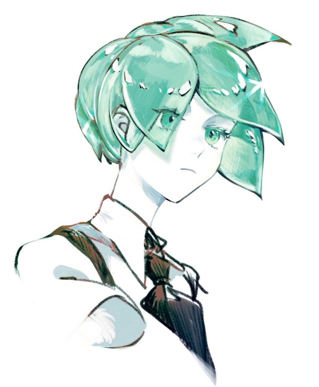 1other, androgynous, aqua_eyes, aqua_hair, black_necktie, closed_mouth, collared_shirt, colored_eyelashes
