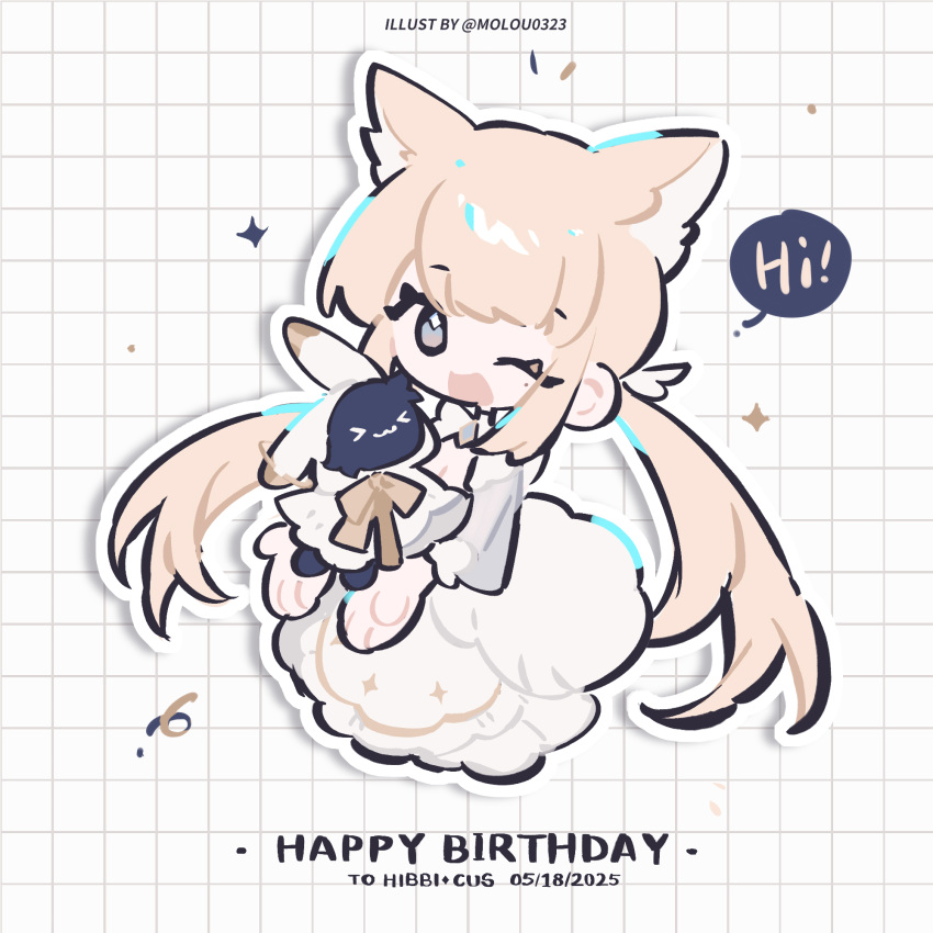 1girl, ;d, animal_ears, blonde_hair, bow, bowtie, cat_ears, cat_girl