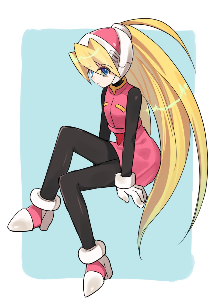 0gawa_gawa, 1girl, black_bodysuit, blonde_hair, blue_background, blue_eyes, bodysuit, border